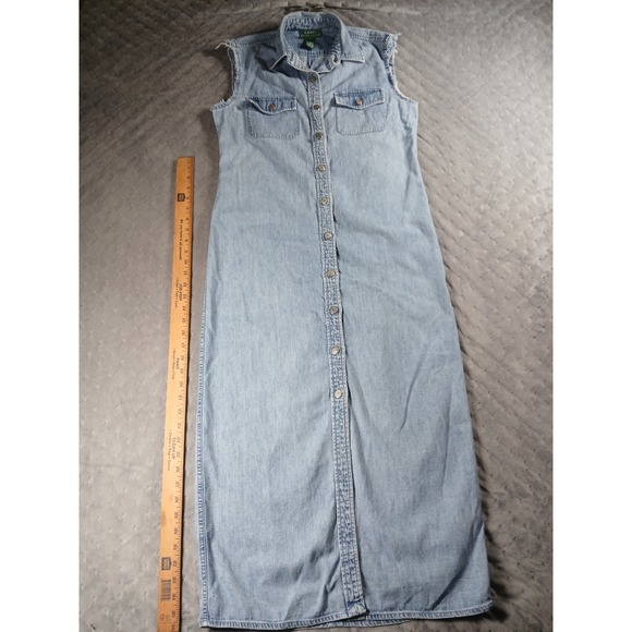 Lauren Ralph Lauren Dresses & Skirts - Lauren Ralph Lauren Denim Maxi Dress Womens 6 Light Wash Button Front Sleeveless